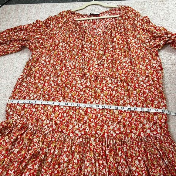 Sonoma Floral Maxi Dress Tiered Hem Drop Waist Autumn Red Yellow Boho Cottage XL - Picture 7 of 13